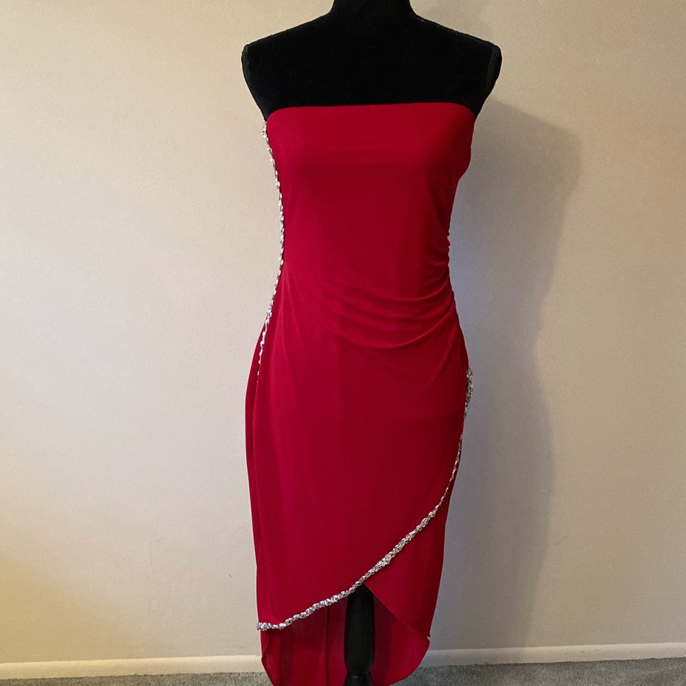 Hourglass Strapless Dress, red, large